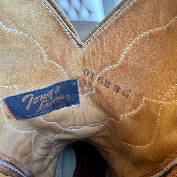 VTG Tony Lama Two Tone Lizard Wingtip Two Tone Cowgirl Rodeo Western Boots 6B - Picture 11 of 12